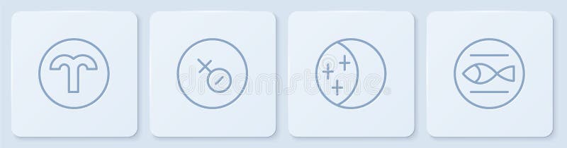 Set line aries zodiac eclipse van het sun venus symbool en pisces. knop wit vierkant. vector royalty-vrije illustratie