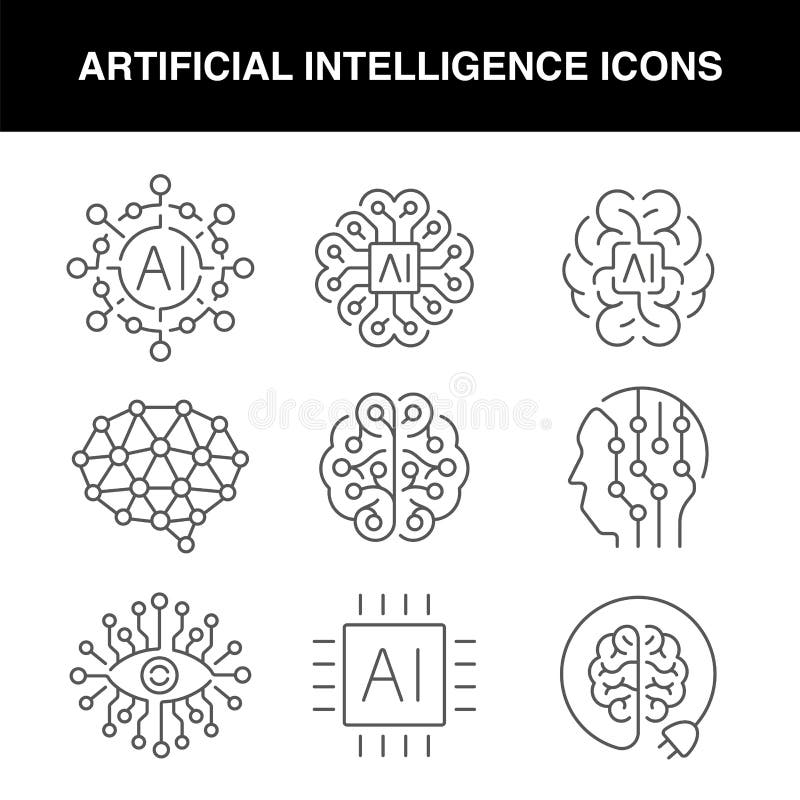 A set of line artificial intelligence icons royalty free illustration