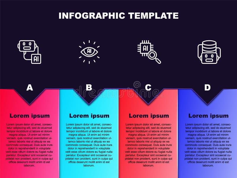 Set line Artificial intelligence robot, AI, Processor CPU and. Business infographic template. Vector royalty free illustration