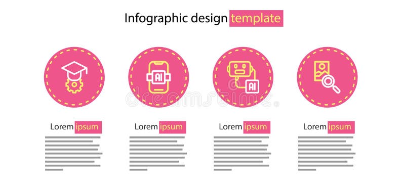 Set line Artificial intelligence robot, Photo retouching, AI and Graduation cap icon. Vector stock illustration