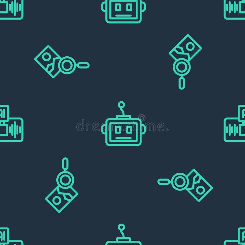 Set line Artificial intelligence robot, Photo retouching and AI on seamless pattern. Vector royalty free illustration