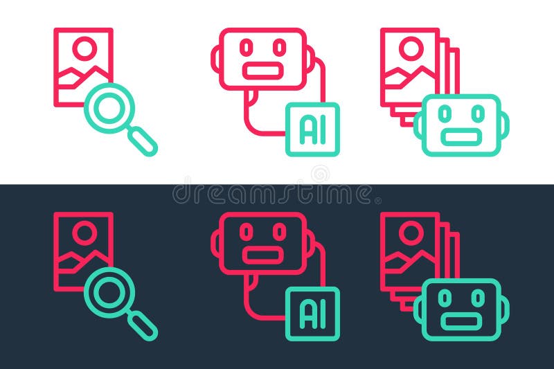 Set line Artificial intelligence robot, Photo retouching and icon. Vector vector illustration