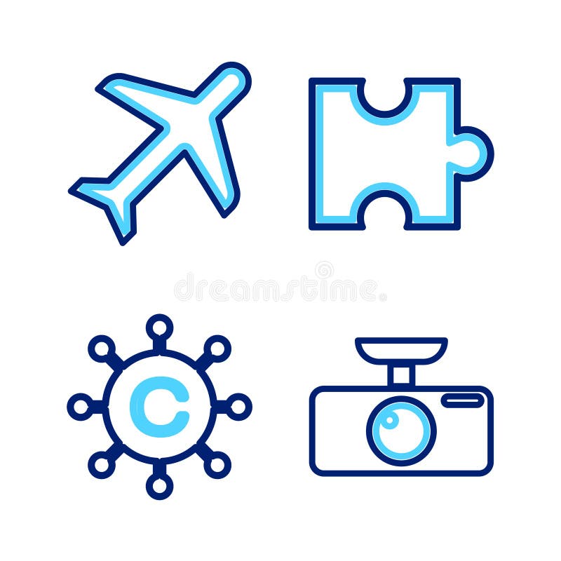 Set-line Auto-DVDs Kopierwerk Netzwerk Teil Puzzle und Flugzeug-Symbol. Vektor vektor abbildung