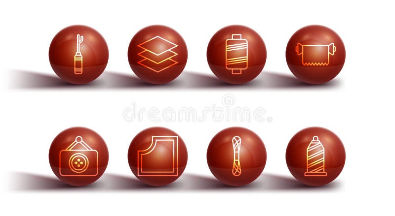 Set line Awl tool, Tailor shop, Textile fabric roll, Yarn, Sewing Pattern, Layers clothing textile, thread and icon stock illustration