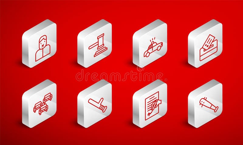Set line baseball bat cu cuie judecător Gavel mașină de poliție și flasher box petiție cenzor libertatea de exprimare royalty free illustration