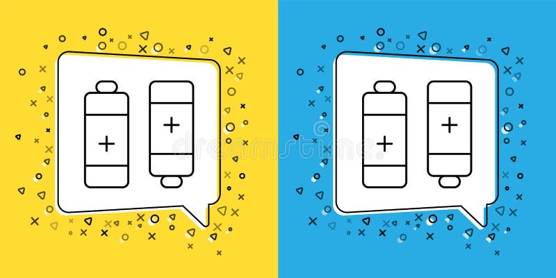 Set line Battery icon isolated on yellow and blue background. Lightning bolt symbol. Vector stock illustration