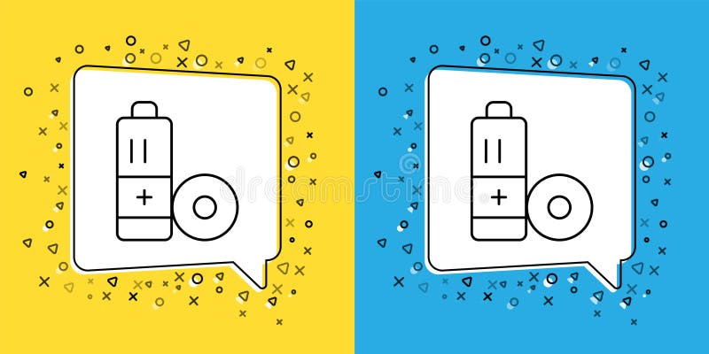 Set line Battery icon isolated on yellow and blue background. Lightning bolt symbol. Vector royalty free illustration