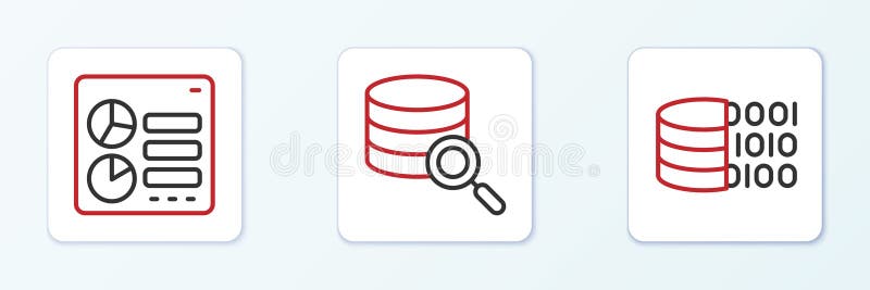 Set line binary code computer api interface and server icon vector ilustración del vector