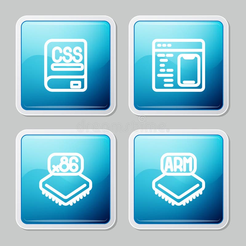 Set line Books about programming, Software, Processor with microcircuits CPU and icon. Vector royalty free illustration