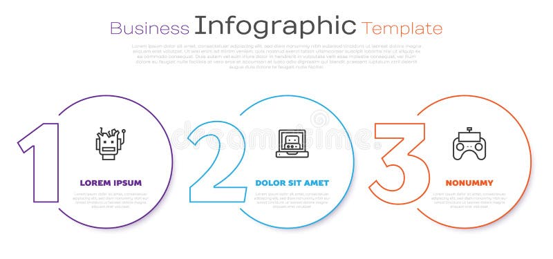 Set line Broken robot, Creating and Remote control. Business infographic template. Vector royalty free illustration
