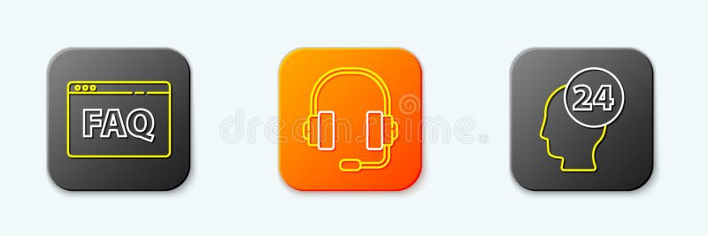 Set line Browser FAQ, Headphones and Support operator in touch icon. Vector vector illustration