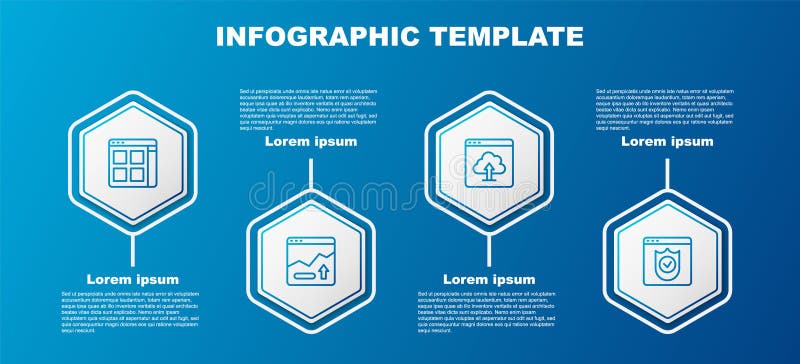 Set line Browser files, Financial growth increase, Cloud upload and with shield. Business infographic template. Vector stock illustration