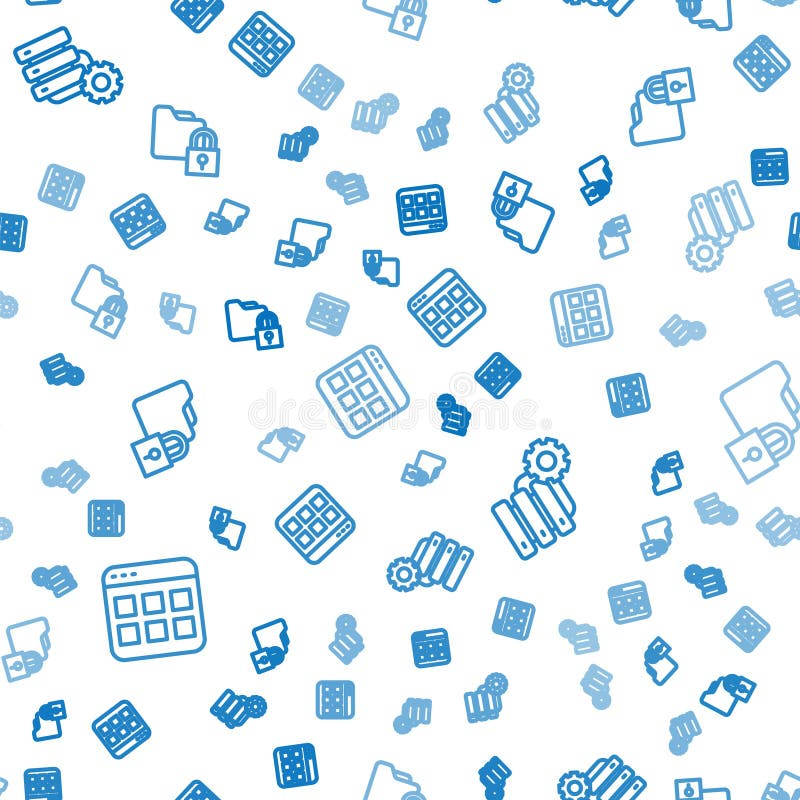 Set line Browser files, Server and gear and Folder lock on seamless pattern. Vector.