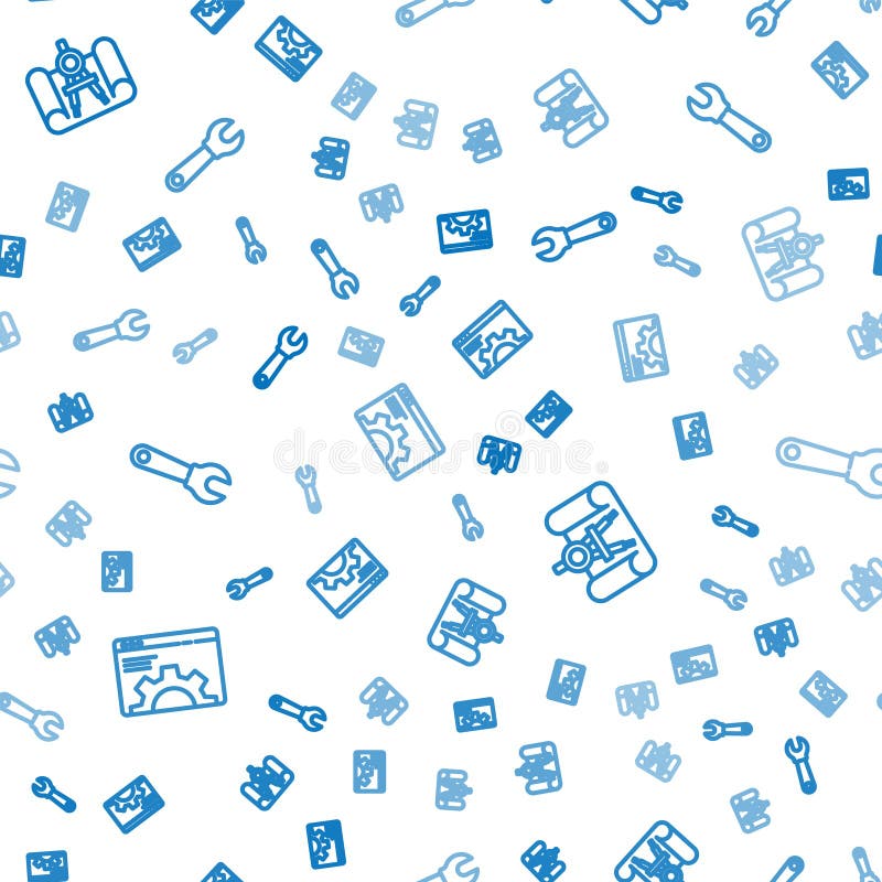 Set line Browser setting, Graphing paper and compass and Wrench spanner on seamless pattern. Vector stock illustration