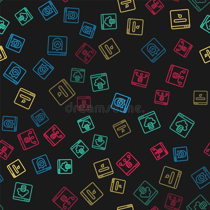 Set line Browser with shield, Cloud technology data transfer, Search engine and Server, Data on seamless pattern. Vector stock illustration