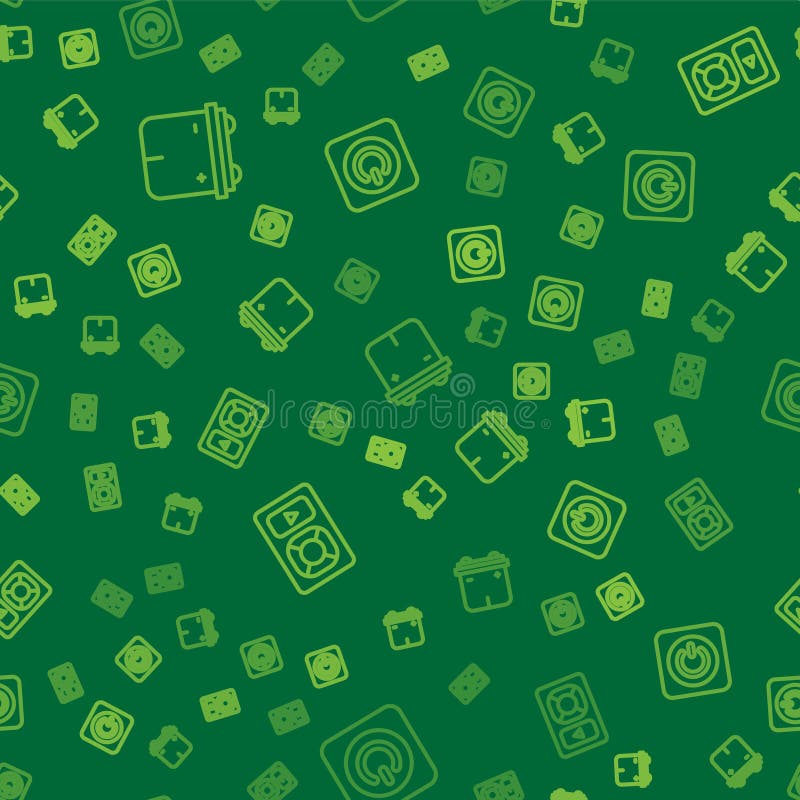 Set Line Car Battery, Music Player and Power Button on Seamless Pattern