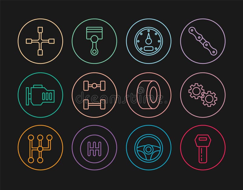 Set Line Car Key with Remote, Gear, Speedometer, Chassis Car, Check