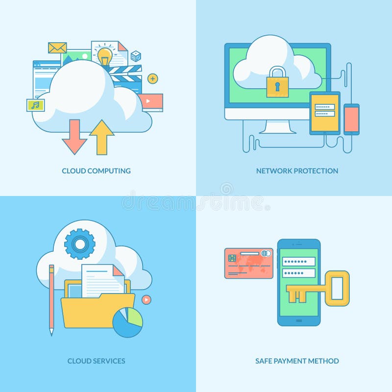Set of line concept icons for internet security stock illustration