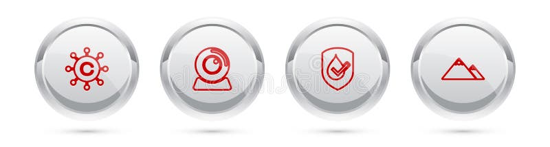 Set-line Copyright Netzwerk Web-Kamera wasserdicht und Berge. Silberkreis. Vektor lizenzfreie abbildung