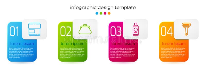 Set line Cream or lotion cosmetic tube, Clutch bag, Bottle of shampoo and Shaving razor. Business infographic template royalty free illustration
