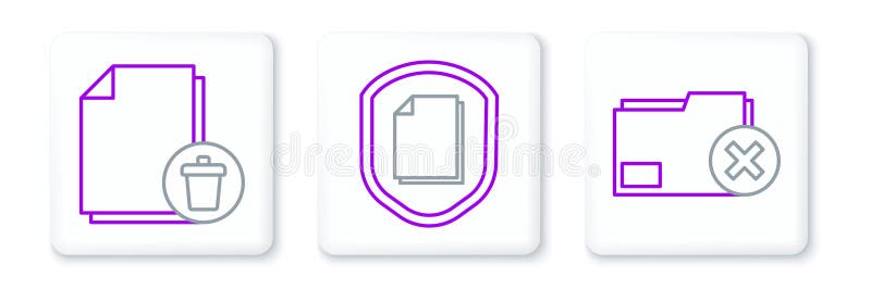 Set line Delete folder, file document and Document protection concept icon. Vector vector illustration