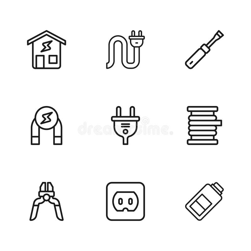 Set Wire Electric Cable on Reel, Electric Glove, Magnet and Electrical  Outlet Icon with Long Shadow. Vector Stock Vector - Illustration of work,  vector: 236742549