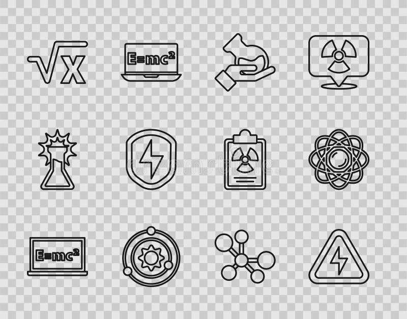 Set line Equation solution, High voltage, Test tube and flask, Solar system, Square root of x glyph, Secure shield with royalty free illustration