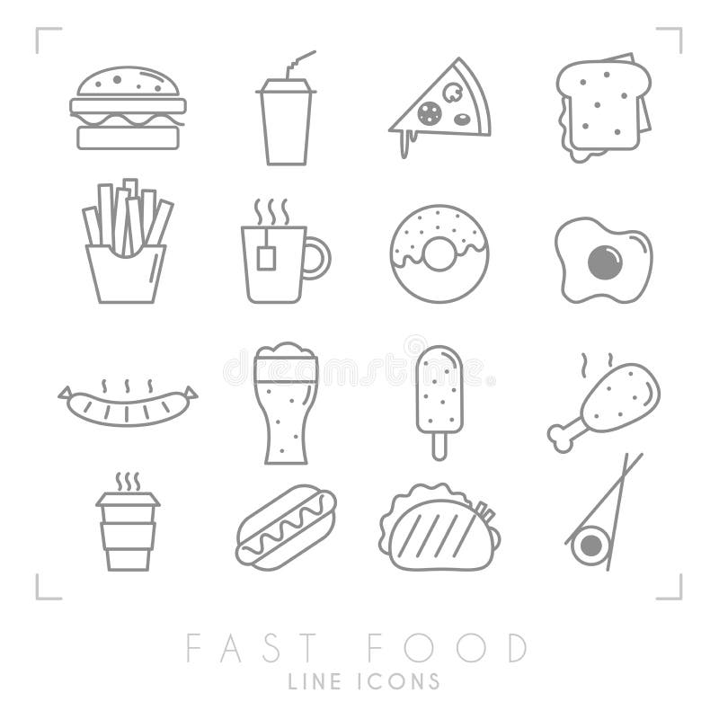 Set of line fast food icons. royalty free illustration