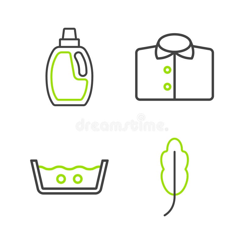 Set line Feather Temperature wash Tshirt and Bottle for cleanagent icon. Vector lizenzfreie abbildung