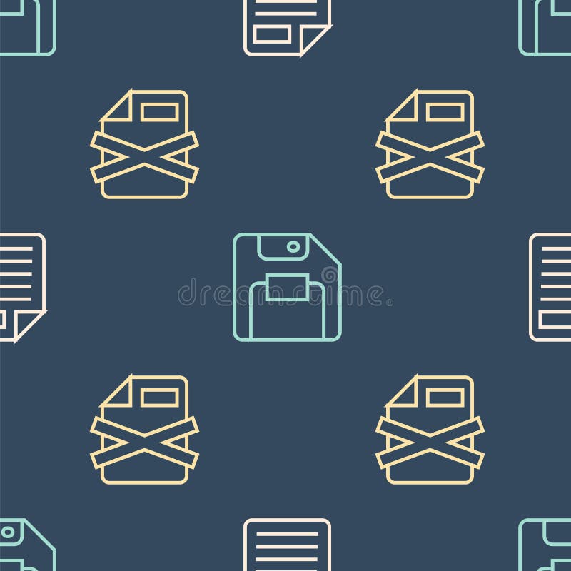 Set line File document, Delete file and Floppy disk on seamless pattern. Vector vector illustration