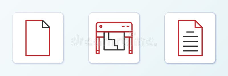 Set line File document, Empty and Plotter icon. Vector vector illustration