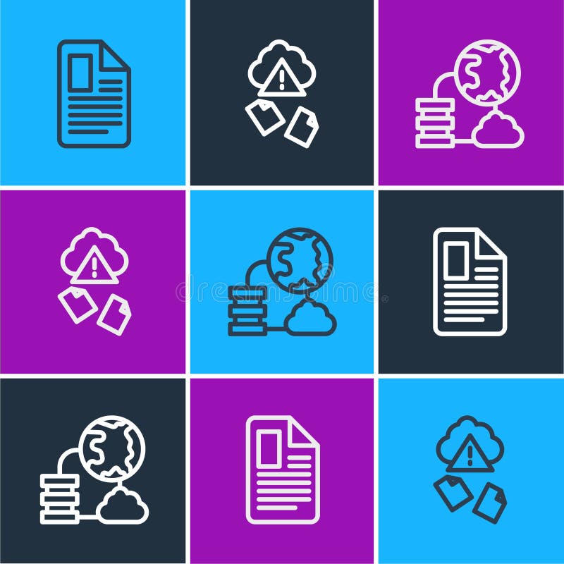 Set line File document, Network cloud connection and Cloud hacking icon. Vector vector illustration