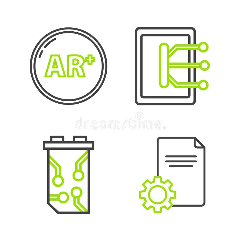 Set line file document video tarjeta gráfica tablet y ar icono de realidad aumentada. vector.