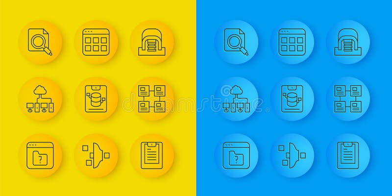 Set line File missing, Computer network, Server, Data, Web Hosting, report, Hierarchy organogram chart, Search concept royalty free illustration