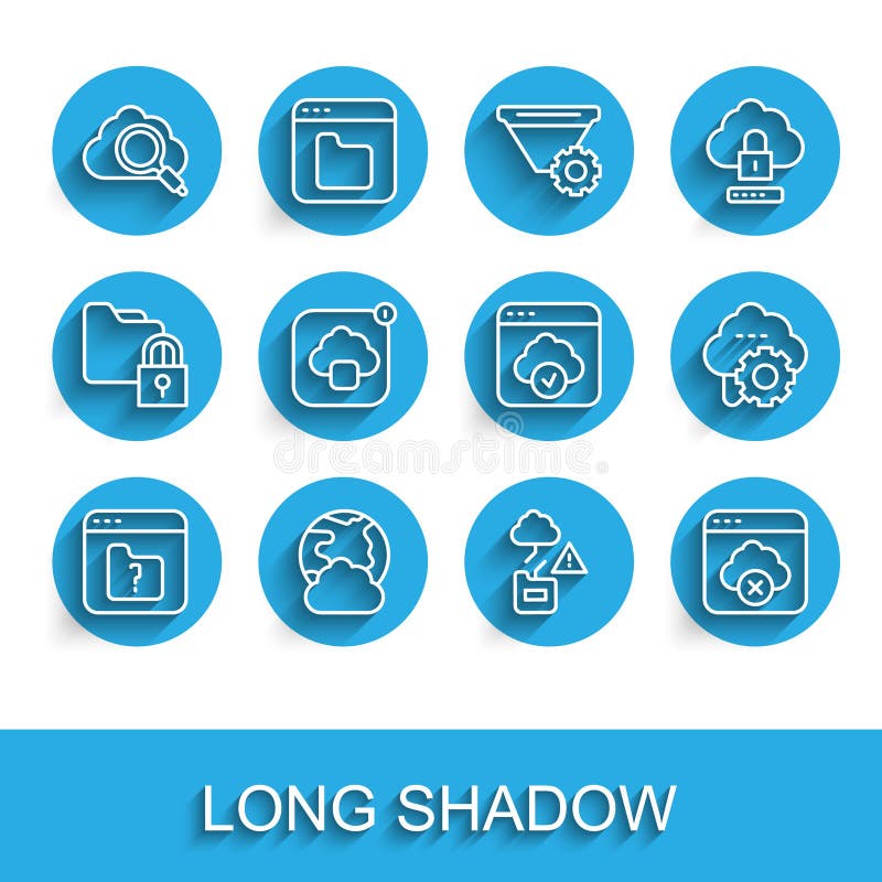 Set line File missing, Social network, Search cloud computing, Cloud technology data transfer, Failed access storage vector illustration