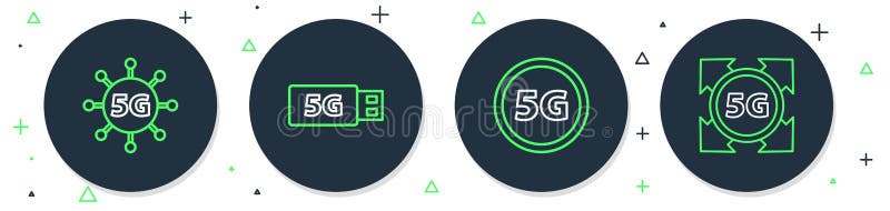 Set line 5G modem, Globe Sim Card, network and icon. Vector stock illustration