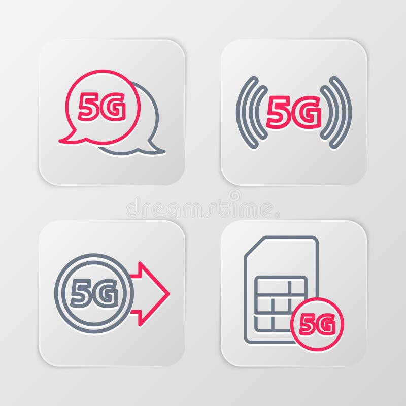 Set line 5G Sim Card, network, and icon. Vector royalty free illustration