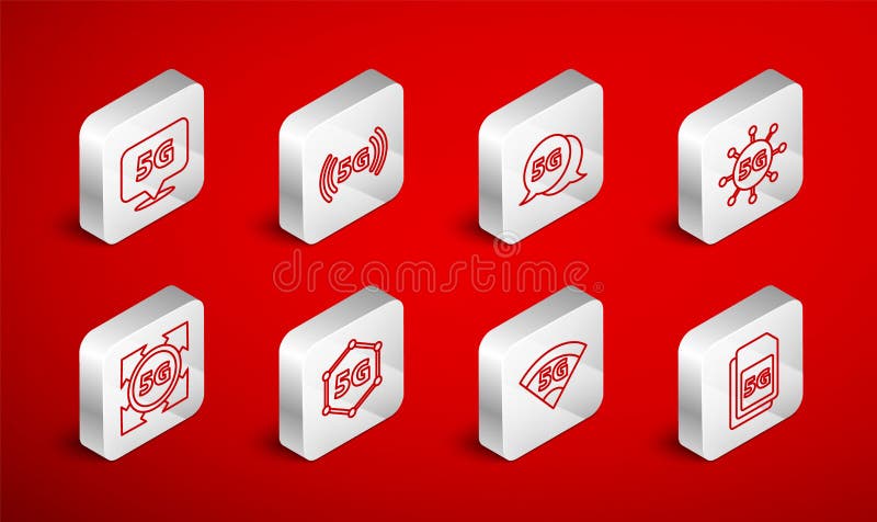 Set line 5G Sim Card, network, Location, and icon. Vector vector illustration