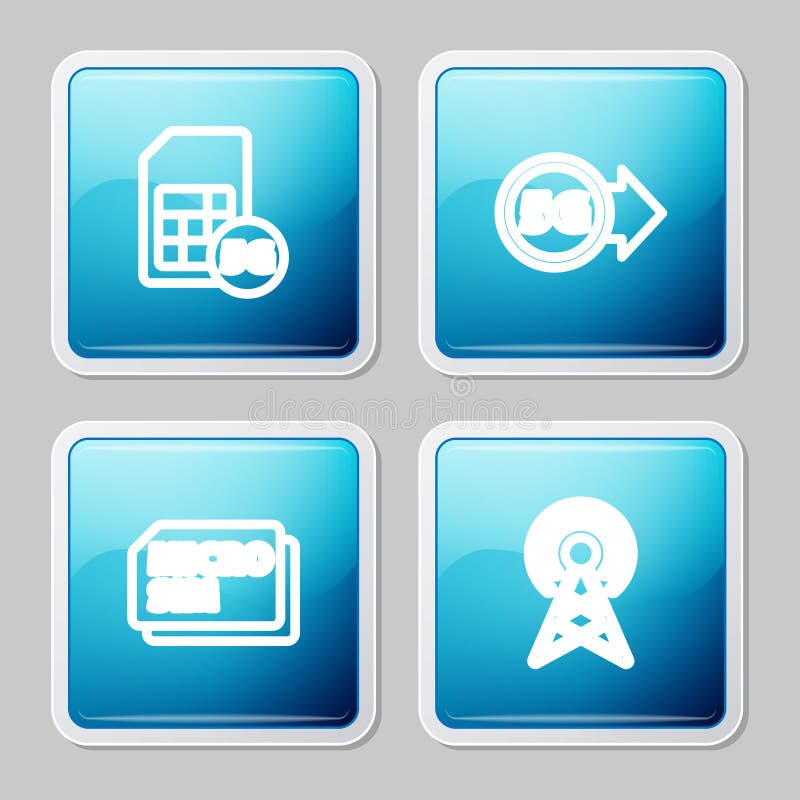 Set line 5G Sim Card, network, Micro and Antenna icon. Vector stock illustration
