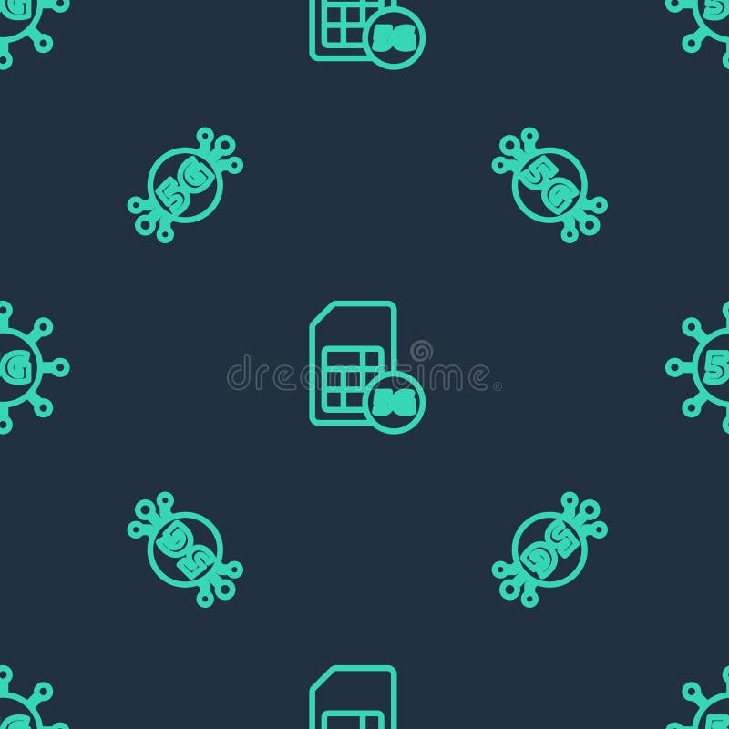 Set line 5G Sim Card, network and on seamless pattern. Vector royalty free illustration