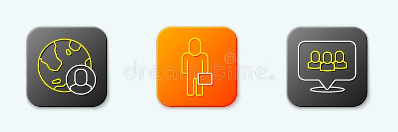Set line globe and people businessman project team base icon vector illustrazione di stock