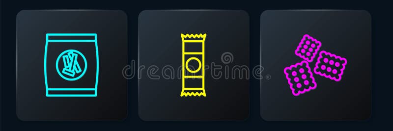 Set line hard chucks crackers cracker biscuiți și ciocolată. buton pătrat negru. vector vector illustration