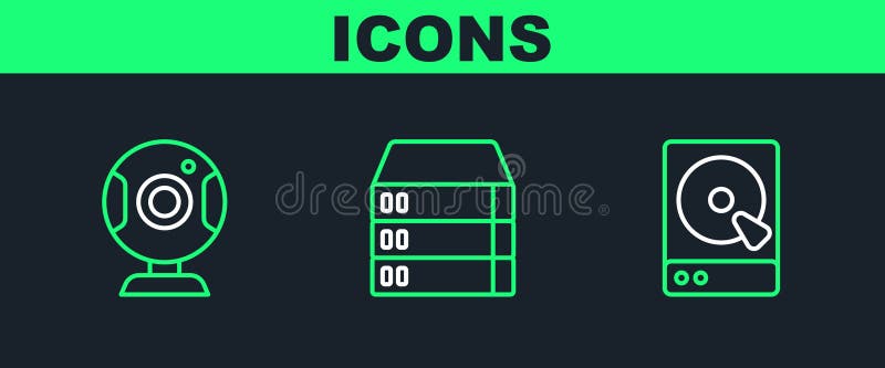 Setați pictograma pentru camera Web și pentru găzduirea datelor de pe hard disk pe linie. vector stock illustration