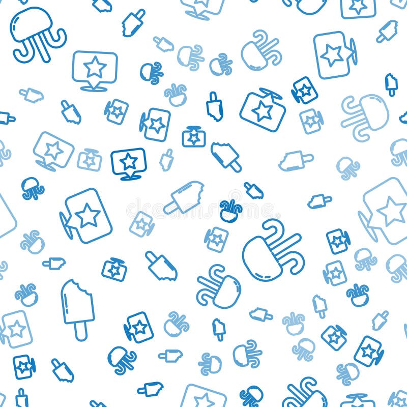 Set line Ice cream, Jellyfish and Map pointer with star on seamless pattern. Vector.