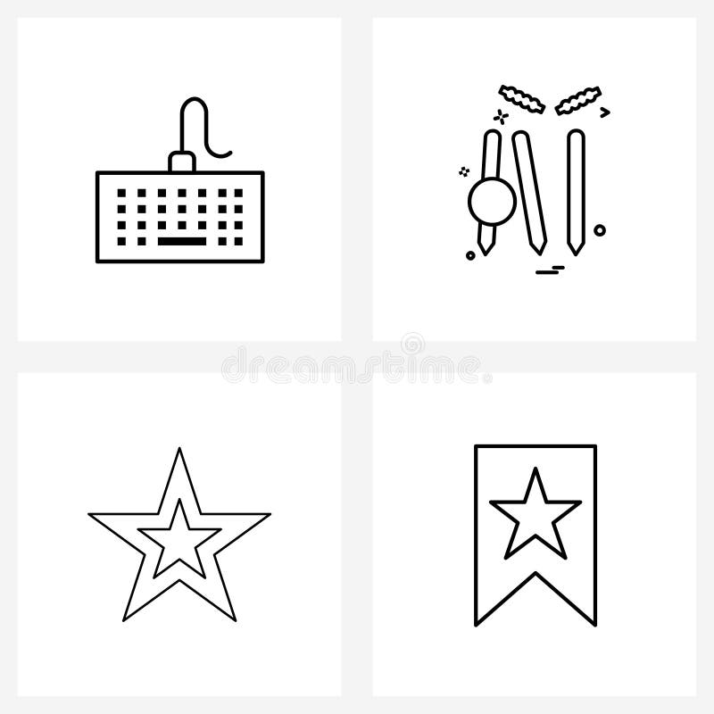 Set of 4 Line Icon Signs and Symbols of computer, development, typing, game, game stock illustration