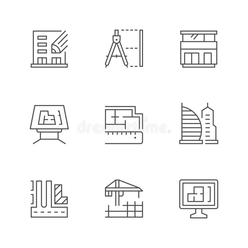 Set line icons of architecture vector illustration