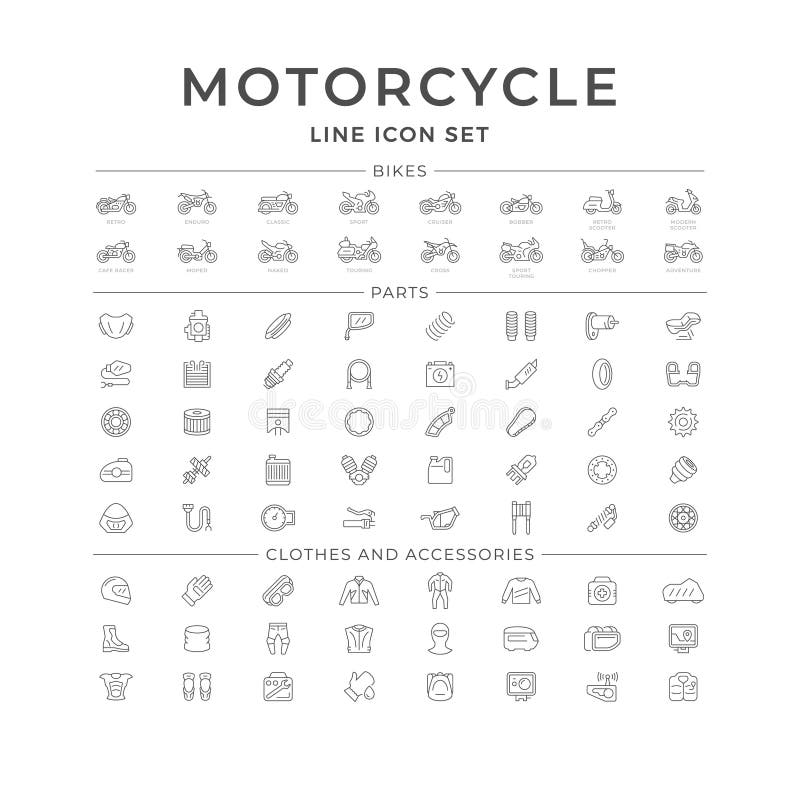 Set line icons of motorcycle parts and accessories