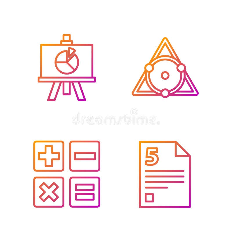 Set line Infinity, Feather and inkwell, XYZ Coordinate system and Chalkboard. Gradient color icons. Vector vector illustration