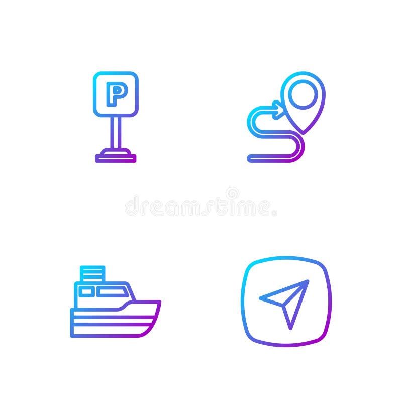 Set line Infographic of city map navigation, Ship line path, Parking and Route location. Gradient color icons. Vector stock illustration