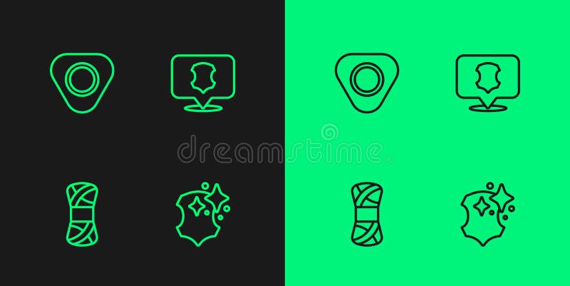 Set line Leather, Yarn, Sewing chalk and icon. Vector royalty free illustration